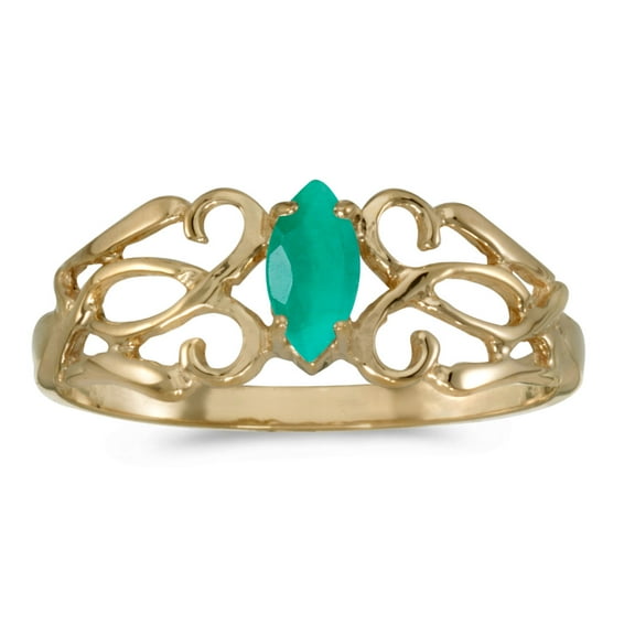 10k Yellow Gold Marquise Emerald filigree Ring
