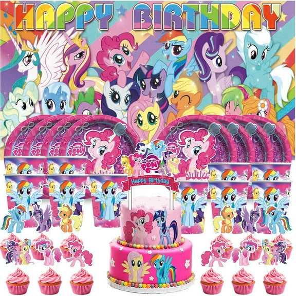 My little pony Birthday Cups Party Supplies Decor Backdrop Paper Plates Fans Decorations Banner