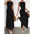 thumbnail image 4 of Women's Sleeveless Maxi Tank Crew Neck Folds Dresses Formal Line Dress for Party Summer Black S, 4 of 6