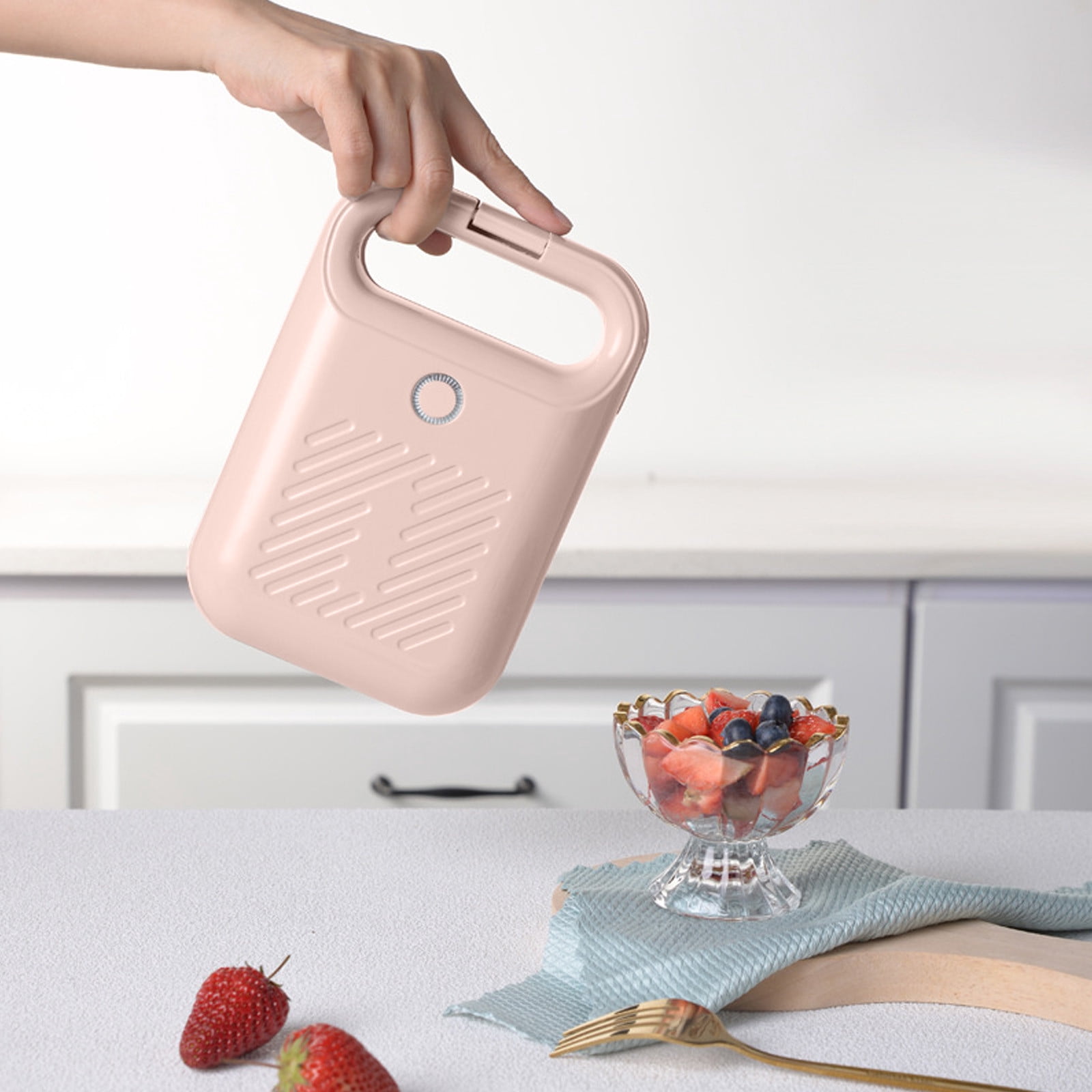 Compact Electric Sandwich Maker with Non-Stick Plates - 2-Slice Breakfast Toaster + Cake Pan, Mint Green Heat-Resistant Housing, for Small Kitchens & Dorms, Quick Meal Prep Appliance, Pink