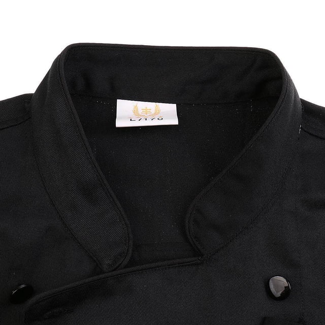 Men Women Double Breasted Short Sleeve Chef Coat Unisex Chef Restaurant Cook Uniform L Black Short Sleeve