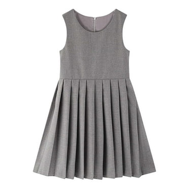 Kiijoy Girls School Sleeveless Pleated Dress Casual Solid Color Pinafore Dress, Sizes 5-6