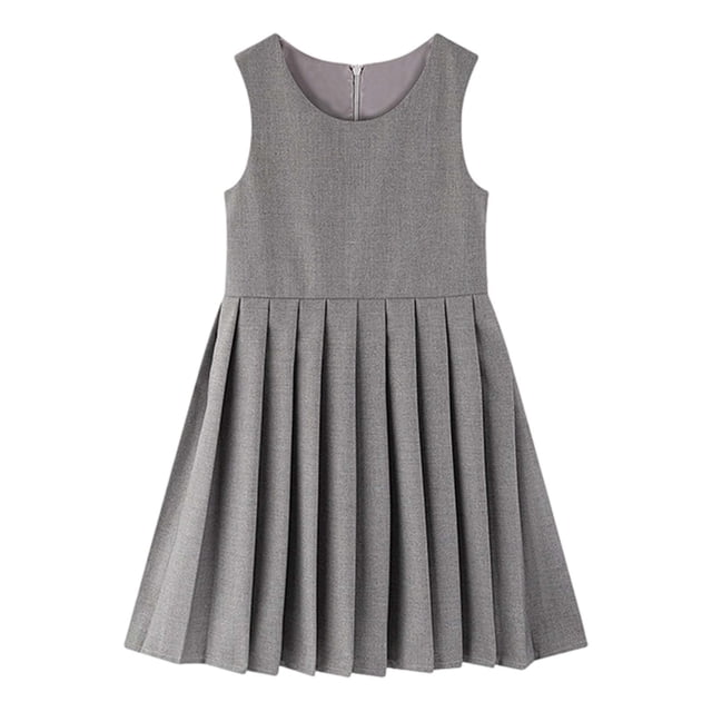 FYDUU Robe d'Uniforme Scolaire Sans Manches pour Filles Robe Décontractée pour Enfants Usage Quotidien Printemps Été Robes Ligne A Plissée Robe d'Été Filles Robe d'Été Printemps