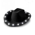 thumbnail image 1 of Sombrero de vaquero negro con luces LED y ribete de plumas para adultos, 1 of 1