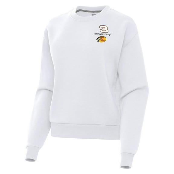 Women's-Antigua White Austin Dillon Victory Crewneck Pullover Sweatshirt