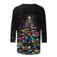 thumbnail image 4 of Lopecy-Sta Women's Christmas Neon Christmas Tree Graphic 3/4 Sleeve T-Shirt, Casual Crew Neck Cotton Top, Loose Festive Holiday Shirt for Women Black L, 4 of 5