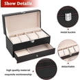 thumbnail image 3 of Estuche organizador de relojes, caja de reloj de doble capa cuero con 4 ranuras con ventana de vidrio real, vitrina de almacenamiento de joyas para mujeres, hombres, padre, esposo, novio, 3 of 7