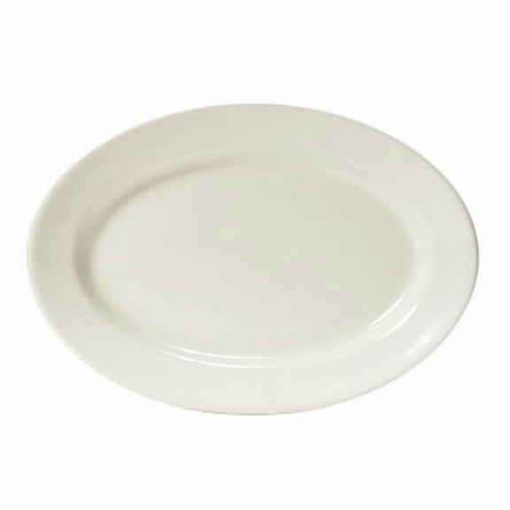 Tuxton China TRE-914 Reno 12.63 in. x 8.75 in. Oval Wide Rim Rolled Edge Oval Platter - American White - 1 Dozen