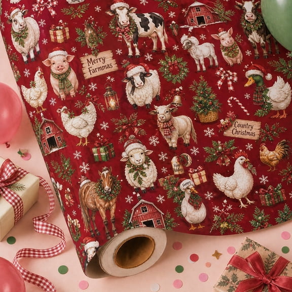 Christmas Wrapping Paper Farm Animals Holiday Paper Gift Wrap for Holiday Gifting