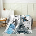 thumbnail image 2 of Eiffel Tower Throw Blanket 40x50 inch,Romantic Blue Flower Butterfly Fleece Blanket for Women Couple Lovers,Vintage Letter Clock Flannel Blanket,Paris Cityscape Printed Bed Blanket All Season, 2 of 5