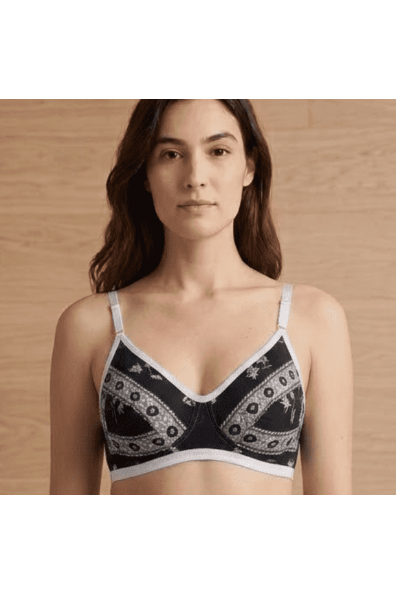 Womens Printed Cotton Bra Size 32, Non Padded Wirefree Full Coverage Everyday Comfort Bra with Adjustable Straps