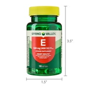 Spring Valley Vitamin E Dietary Supplement Softgels for Heart Health, 180 mg, 200 Count Twin Pack
