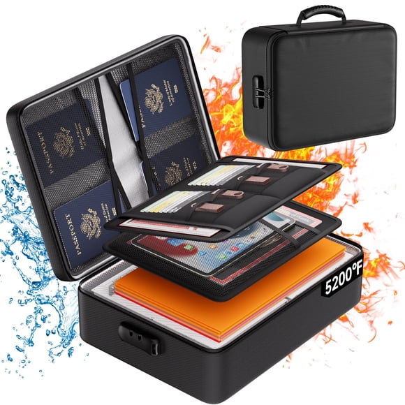 DocSafe 5200°F Document Organizer with Lock, Upgraded Heat Insulated Fireproof�Water-Resistant Box 8 Layers File Organizer, Portable Home Trav