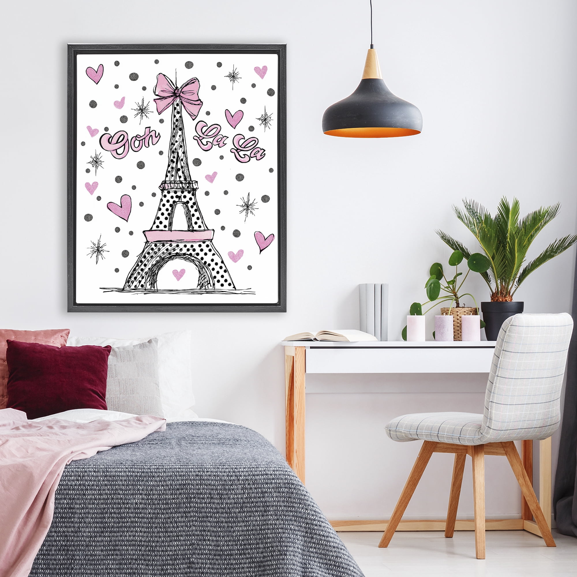 Stupell Industries Ooh La La Polka Dots Eiffel Black Framed Floater Canvas Wall Art, design by Jess Stempel