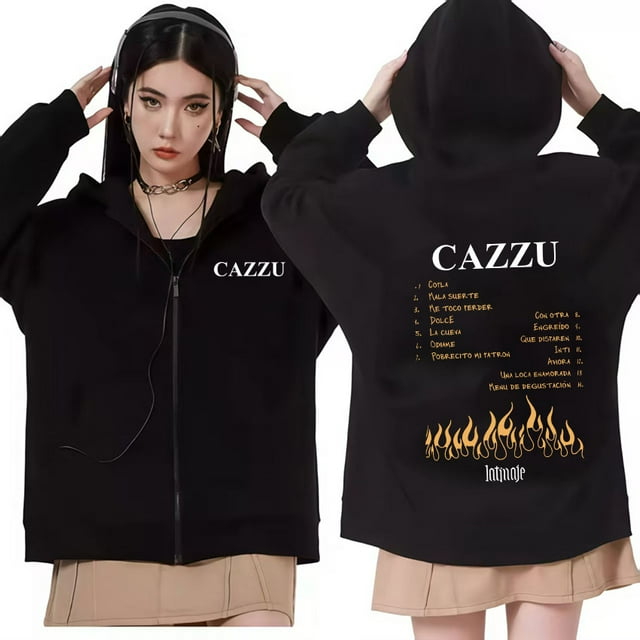 Cazzu Inspired Zip-Up Hoodie - Unisex Fleece Oversized Gothic Hip Hop Wear Winter,XL,1
