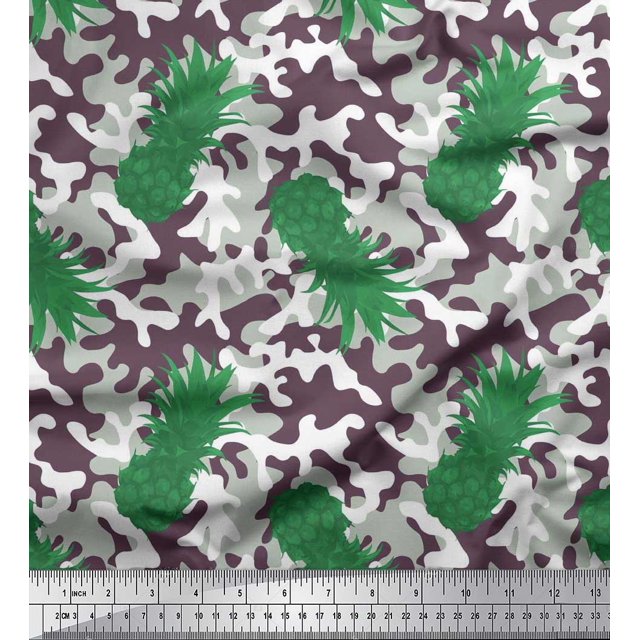 Soimoi polyester Crepe Fabric Camouflage Texture & Pine Fruits Decor Fabric Printed Yard 52 Inch Wide