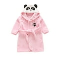 thumbnail image 1 of Hiiyo Big Girls Cartoon Panda Flannel Hooded Bathrobe Soft Sleepwear Robe for Kids, 1 of 3