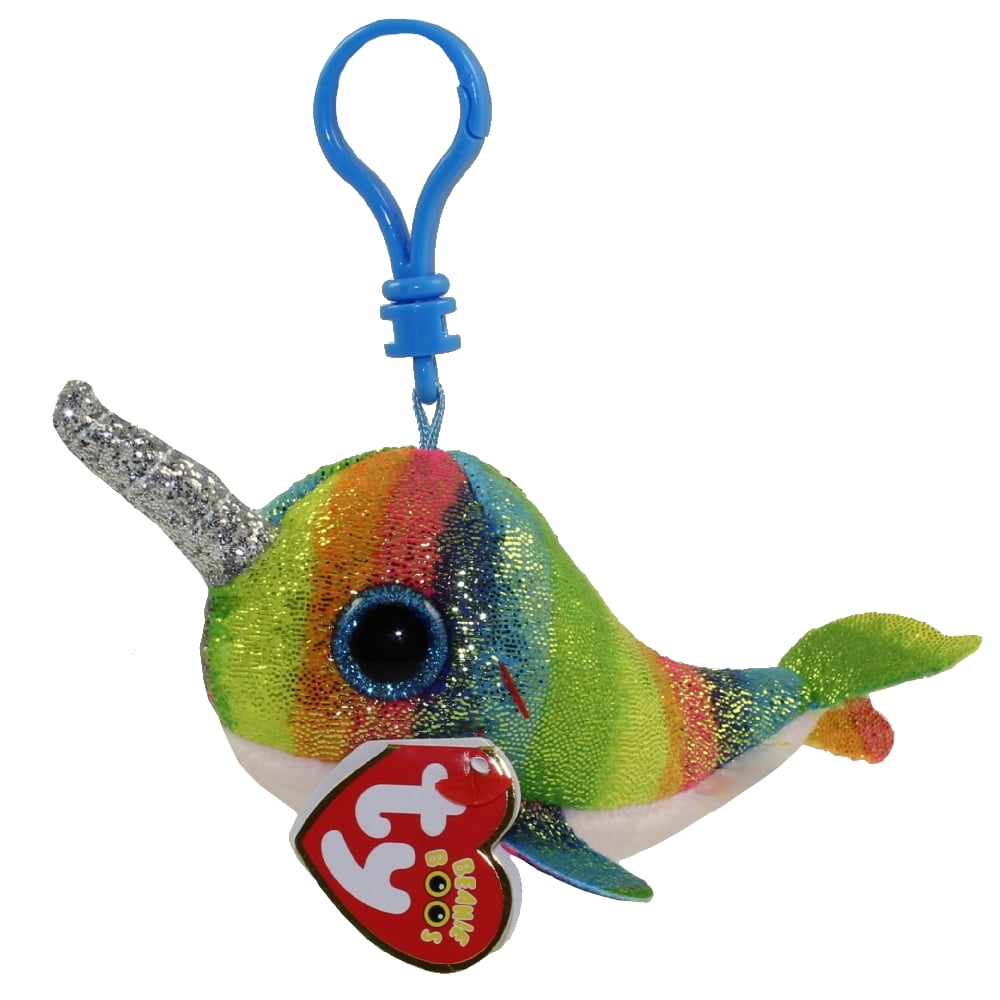 2018 TY Beanie Boos 3" NORI the Narwhal Plastic Key Chain Clip MWMT's Heart Tags 