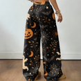 thumbnail image 5 of Hearthz Flannel Pajama Pants Women Ghost Jack-O Bat Print Women Pajamas Fleece Pajama Pants Drawstring Elastic Waist Wide Leg Pajama Pants for Women, 5 of 5