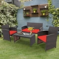 thumbnail image 1 of Costway 4PCS Patio Rattan Furniture Set Cushioned Chair Sofa Coffee Table Red, 1 of 10