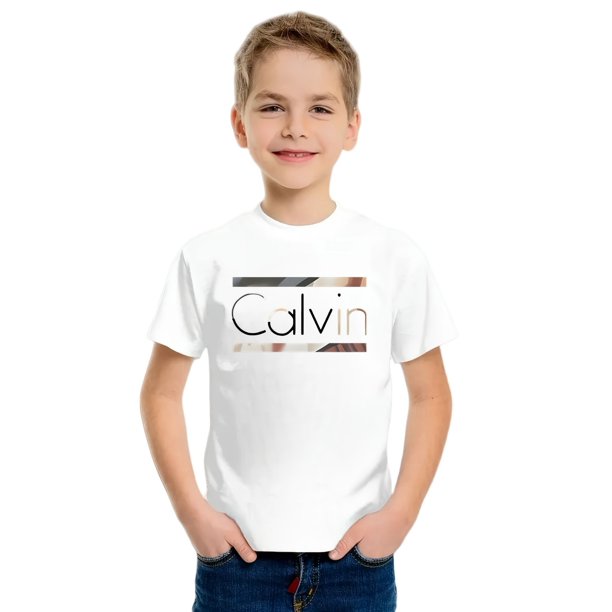Calvin Boys Graphic Print T-Shirt - Stylish Short Sleeve Crew Neck Tee, Comfortable & Fashionable Casual Top, Breathable Polyester, Perfect for Spring/Summer, Creative Print, Cute Design, Teen Fa