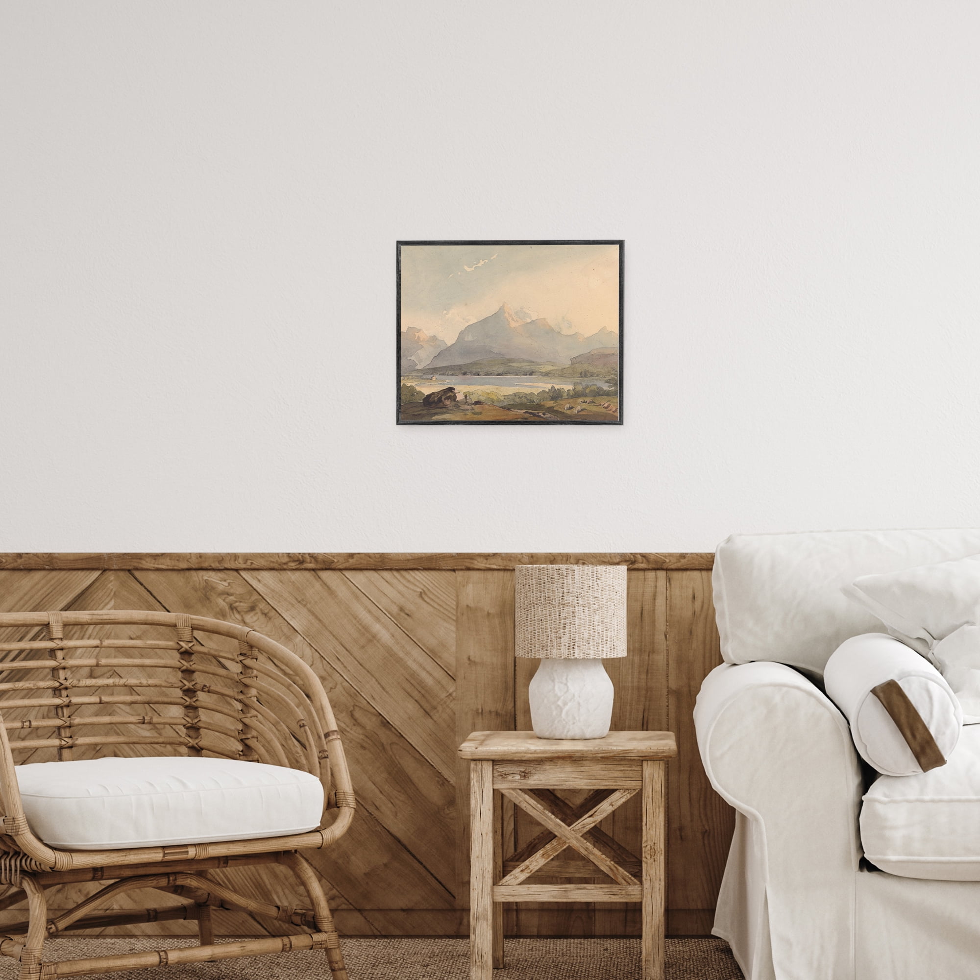 Peaceful Hazy Mountains Gray Framed Giclee Art, design by Lettered and Lined