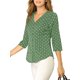 thumbnail image 4 of BLUSA INSPIRADA CHIC para Mujeres, Cuello en V, Mangas 3/4, Estampado de Lunares y Corazones, Top con Botones, Verde Oliva, 3XL, 4 of 6