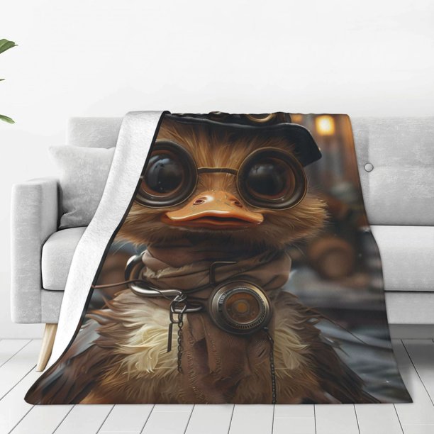 Balery Vintage Gentleman Duck Manta de Felpa Suave y Acogedora – Cobija de Franela Aterciopelada para Cama, Lavable y Cálida para Sofá, Mascotas, Transpirable-80"x60"