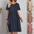 thumbnail image 1 of Yuyuzo Robes d'Été pour Femmes à Manches Courtes Robe Midi Col Ras du Cou Robe Trapèze Ample Décontractée, 1 of 7