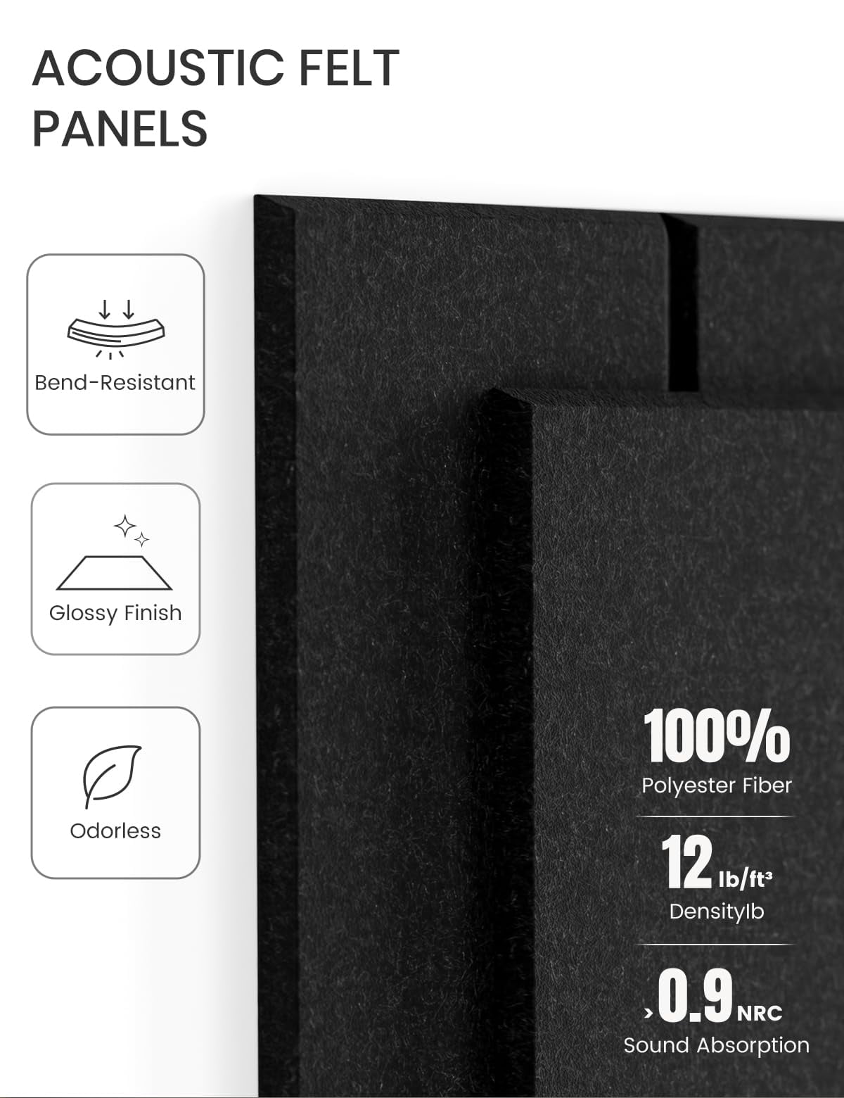 Felt Bulletin Board Tiles Large 36" X 24" Cork Alternative-6 Pack With 40 Adhesive Tabs  Thick Slat Wall Panels For Office Decor Push Pin Organizer Alternative - Black
