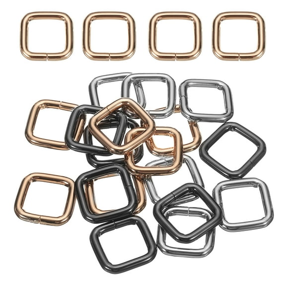 Uxcell 18Pcs Metal Rectangle Ring Buckles, 3/5" x 3/5" Square Strap Webbing Rings for Camping Dog Luggage, Multicolor