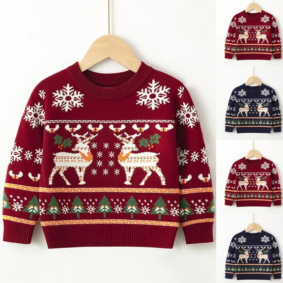Zwiiyzr Baby Girl Boy Knit Christmas Sweater Blouse Toddler Pullover Sweatshirt Crewneck Long Sleeve Tops for Kids Fall Winter Clothes Knitwear 2-7Y Navy