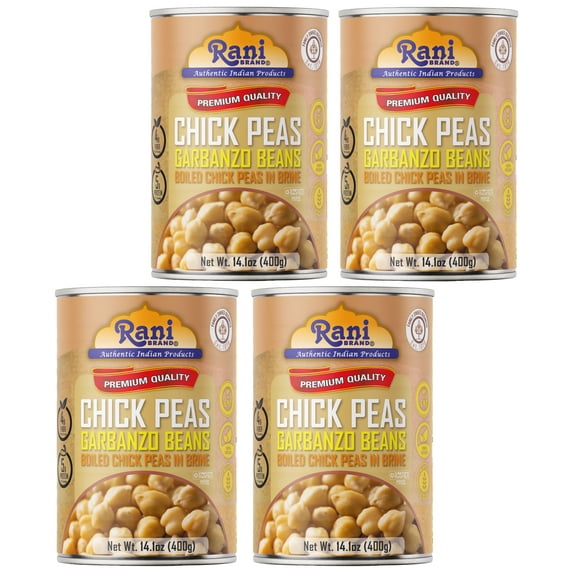 Rani Chick Peas, Garbanzo Beans (Boiled Chick Peas in Brine) Kabuli Chana 14oz (400g) Pack of 4 ~ Easy Open Can | All Natural | Vegan | Gluten Friendly | NON-GMO | Kosher | Indian Origin