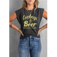 thumbnail image 3 of ABPHQTO Camiseta gris de manga corta con estampado de letras Cowboys&Beer para mujer, 3 of 5