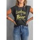 thumbnail image 3 of ABPHQTO Camiseta gris de manga corta con estampado de letras Cowboys&Beer para mujer, 3 of 5