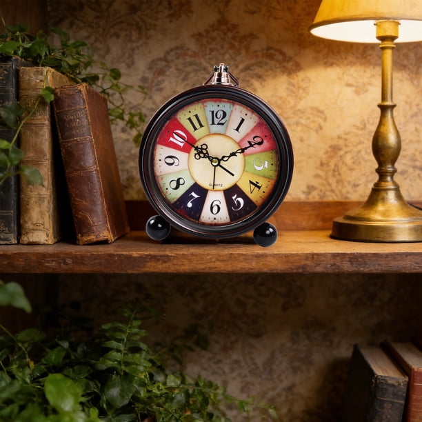 Decoración del hogar, decoración de habitaciones, decoración de paredes, reloj despertador analógico vintage, pequeño reloj de escritorio silencioso con luz nocturna, funciona con pilas, para mesa, do