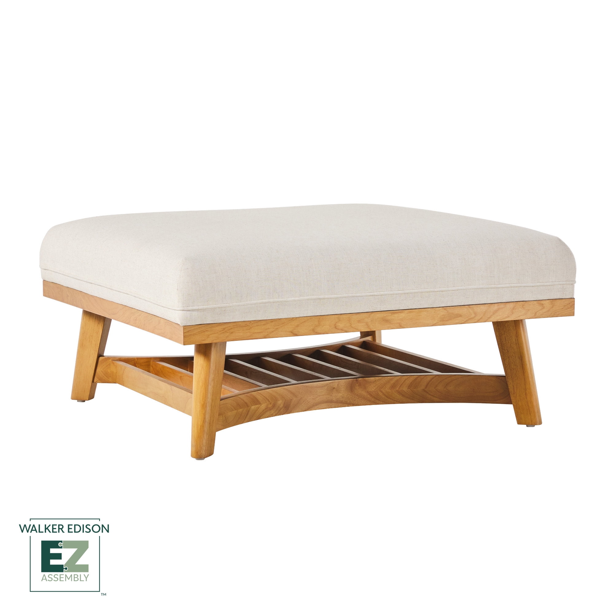 Walker Edison Modern Farmhouse Easy Assembly Linen Large Ottoman, Cream
