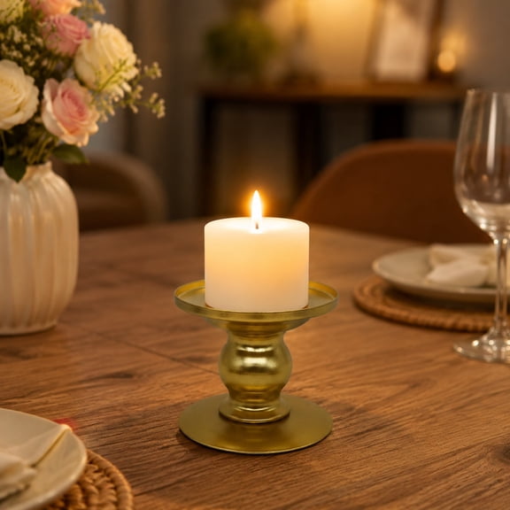 Vintage Metal Pillar Candle Holder,Short Curved Pedestal Candlestick Stand in Finish,Decorative Tabletop Centerpiece for Wedding Dinner Farmhouse Home Decor