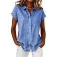 thumbnail image 2 of Yievot Womens Button Down Shirts Cotton Linen Striped Dress Shirt Short Sleeve Collared Office Work Blouses Summer Tops, 2 of 6