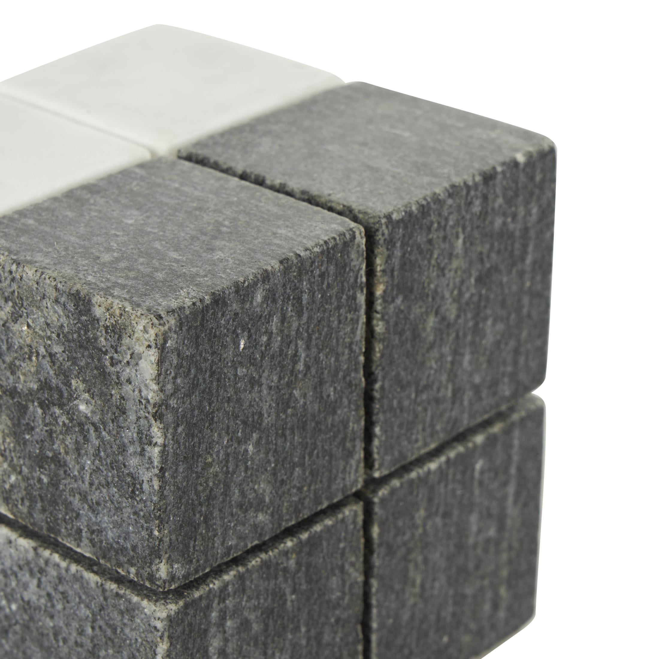 4", 3"H White Marble Dice Geometric Sculpture with Black Accent, by DecMode (2 Count)
