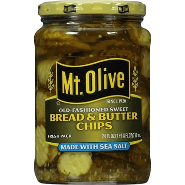 Mt. Olive Sweet Bread & Butter Pickle Chips made with Sea Salt, 24 fl oz Jar