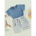 thumbnail image 4 of Toddler Baby Boy Summer Clothes Short Sleeve Striped Pocket Tshirt Top Solid Shorts Set Casual Outfits, 4 of 9