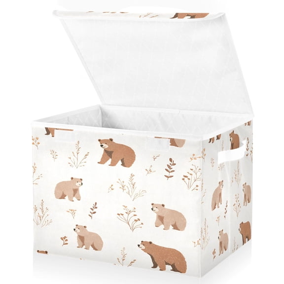 Yayeee Collapsible Cube Storage Bin with Lid Fabric Closet Decorative Basket with Handles, Gray Bears