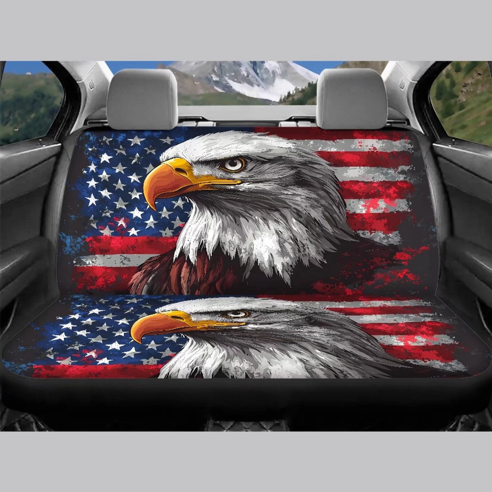 Pzuqiu American Flag Eagle Car Seat Covers Breathable Set Seat Cover Sets Full Front and Rear Seat Cover Set Auto Decor 4 Pack Universal Seat Covers for Cars for Cars Truck Universal Fit Set