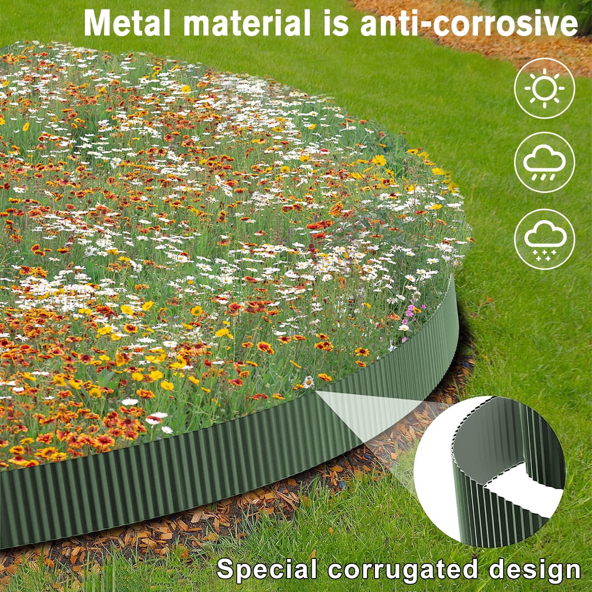 PUCACHI 20ft x 6in Olive-Green Corrugated Steel Garden Edging, Heavy Duty Galvanized Landscape Border, Rust Resistant No Dig Flexible for Lawn Flower Bed Yard