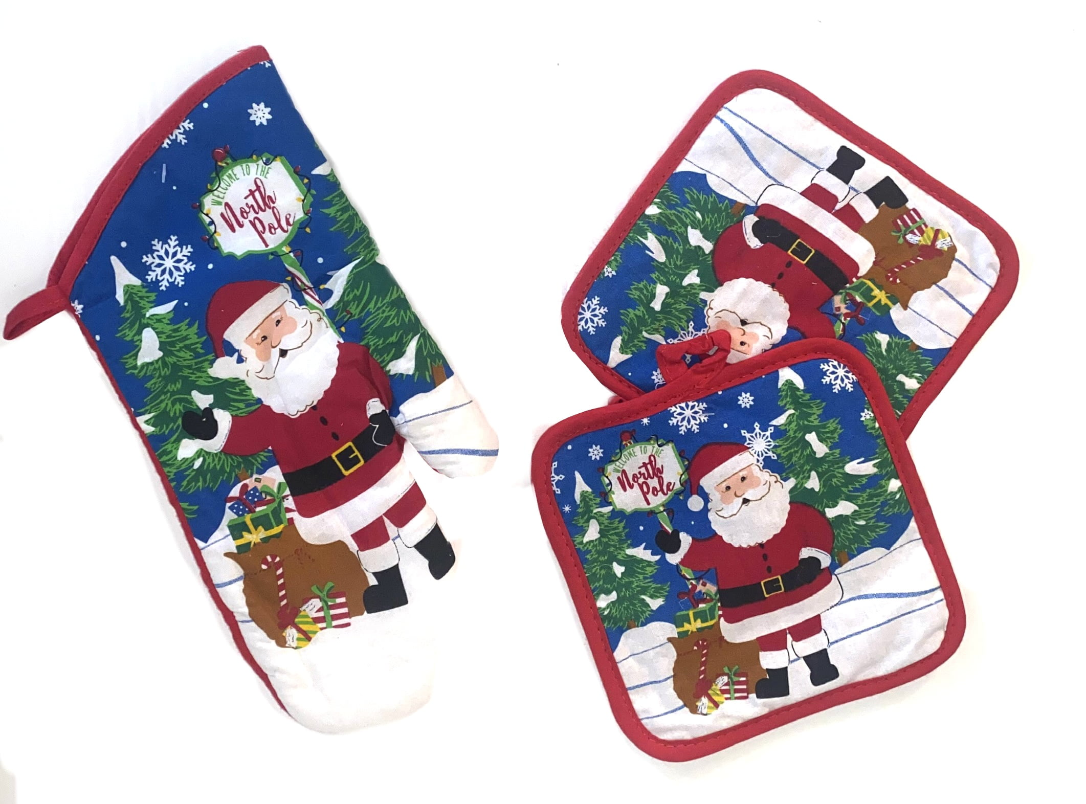 Merry Christmas Santa North Pole Oven Mitt and Pot Holder Set - Walmart.com