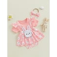 thumbnail image 3 of aturustex Toddler Baby Girl Easter Romper Dress 0 3M 6M 9M 12M 18M Infant Short Sleeve Bodysuits Dress Crew Neck Jumpsuits Dress Bunny Print Romper win Loose Cute Casual Daily Summer Outfits, 3 of 7