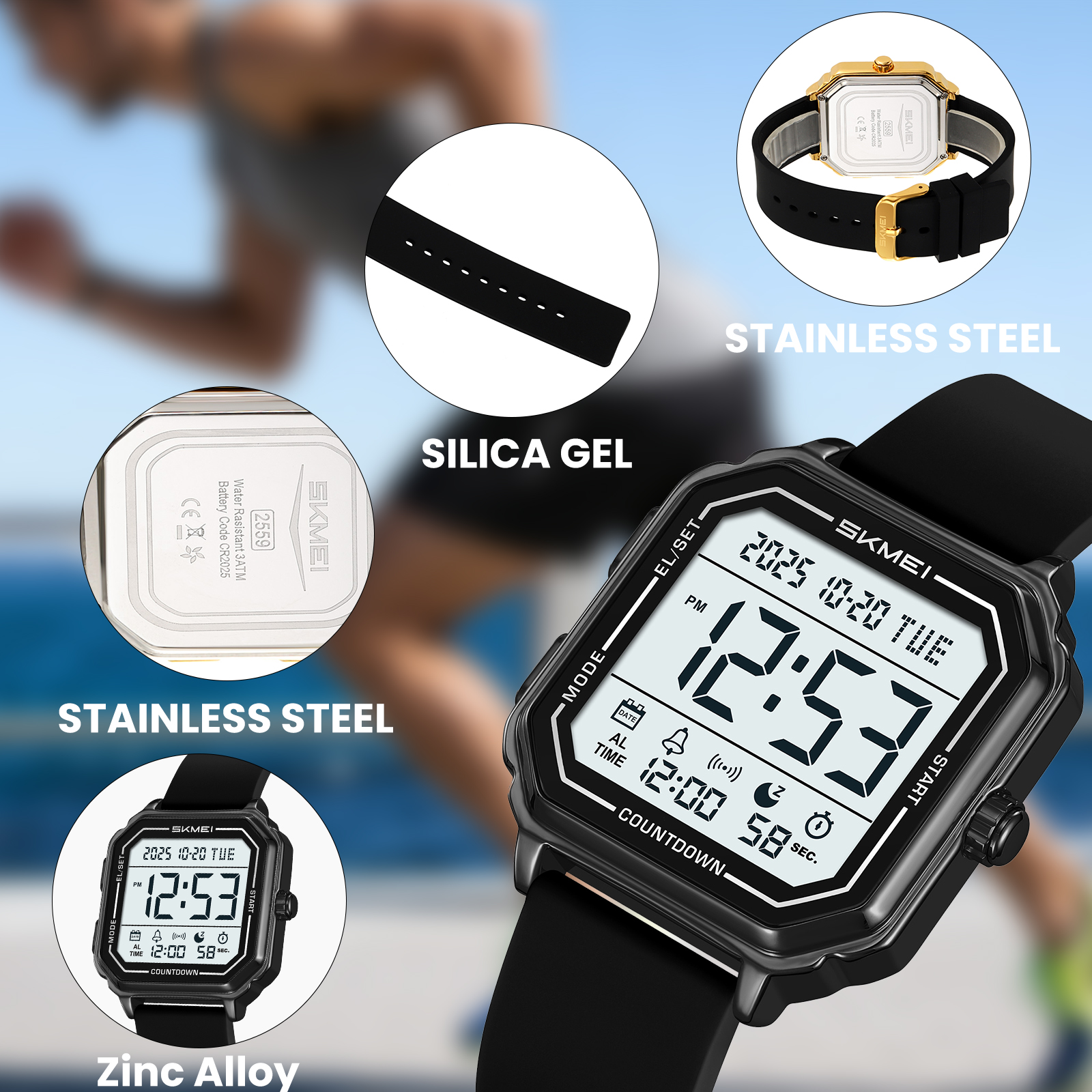 SKMEI Mens Digital Watch Sports Waterproof Outdoor Large Face Military Watches for Men with Stopwatch LED Back Ligh Alarm