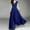 Blue, variant on Womens Plus Size Dresses V-Neck Solid Color Short Sleeve Chiffon Waist Closing Evening Dress