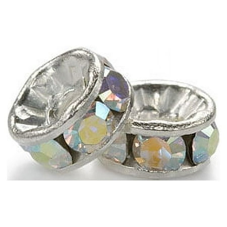 Swarovski Crystal, #9001 Rondelle Beads 4x2mm, 2 Pieces, Silver Plate With Crystal AB